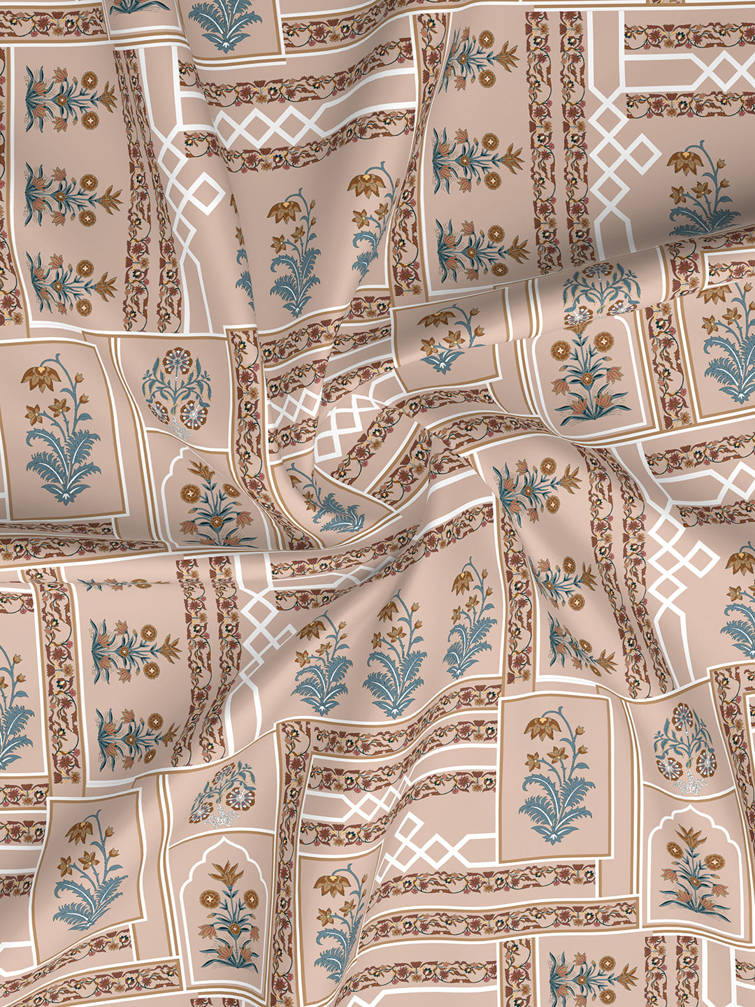 Valatia 100% Cotton 200 TC Karigari Printed Single Bedsheet with 1 Pillow Cover - Brown & Pink