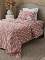Valatia 100% Cotton 200 TC Karigari Printed Single Bedsheet with 1 Pillow Cover - Pink