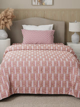 Valatia 100% Cotton 200 TC Karigari Printed Single Bedsheet with 1 Pillow Cover - Pink