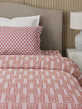 Valatia 100% Cotton 200 TC Karigari Printed Single Bedsheet with 1 Pillow Cover - Pink