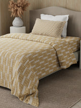 Valatia 100% Cotton 200 TC Karigari Printed Single Bedsheet with 1 Pillow Cover - Beige