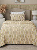 Valatia 100% Cotton 200 TC Karigari Printed Single Bedsheet with 1 Pillow Cover - Beige