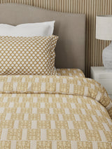 Valatia 100% Cotton 200 TC Karigari Printed Single Bedsheet with 1 Pillow Cover - Beige