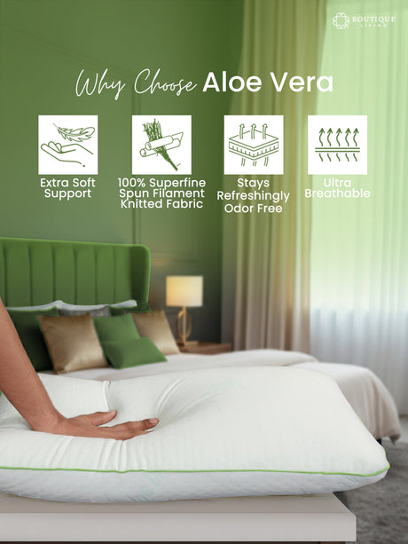 Premium Aloe Vera Pillow - Pack of 1 (69 L cm x 43 W cm) Soothing, Antibacterial Fabric for Restful Sleep