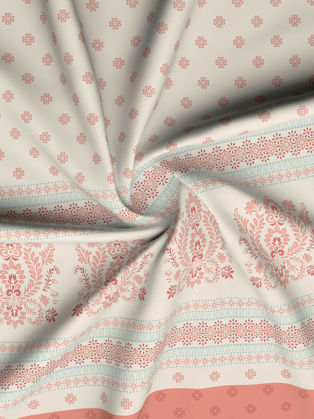 Valatia Gypsy 100% Cotton 200 TC Ethnic Printed King Bedsheet with 2 Pillow Covers - Red & White