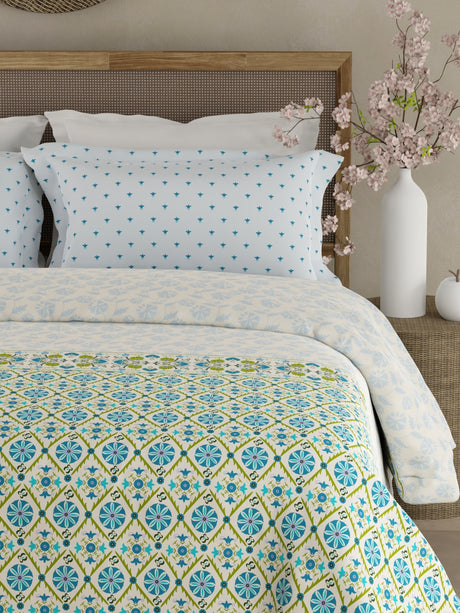 Valatia Gypsy 100% Cotton 200 TC Ethnic Printed King Bedsheet with 2 Pillow Covers - Blue