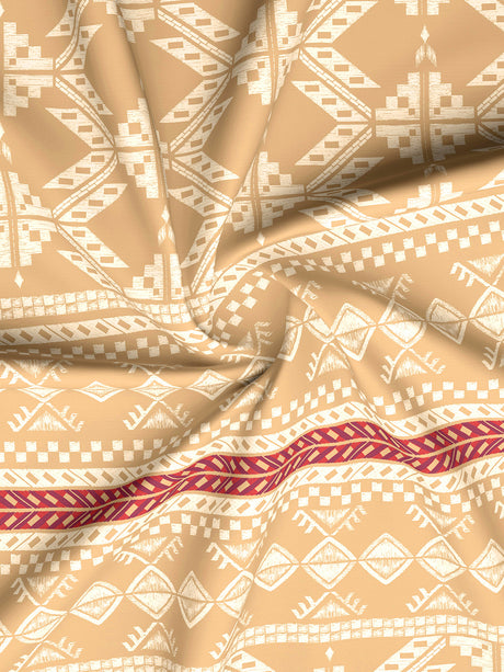 Valatia Gypsy 100% Cotton 200 TC Ethnic Print Fitted King Bedsheet with 2 Pillow Covers - Brown