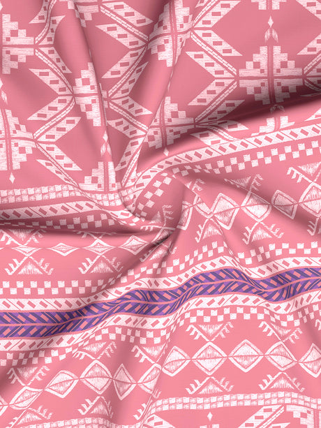 Valatia Gypsy 100% Cotton 200 TC Ethnic Print Fitted King Bedsheet with 2 Pillow Covers - Pink