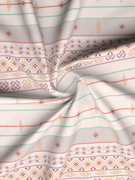 Valatia Gypsy 100% Cotton 200 TC Ethnic Print Fitted King Bedsheet with 2 Pillow Covers - White