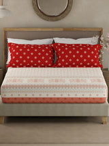 Valatia Gypsy 100% Cotton 200 TC Ethnic Print Fitted King Bedsheet with 2 Pillow Covers - White & Red