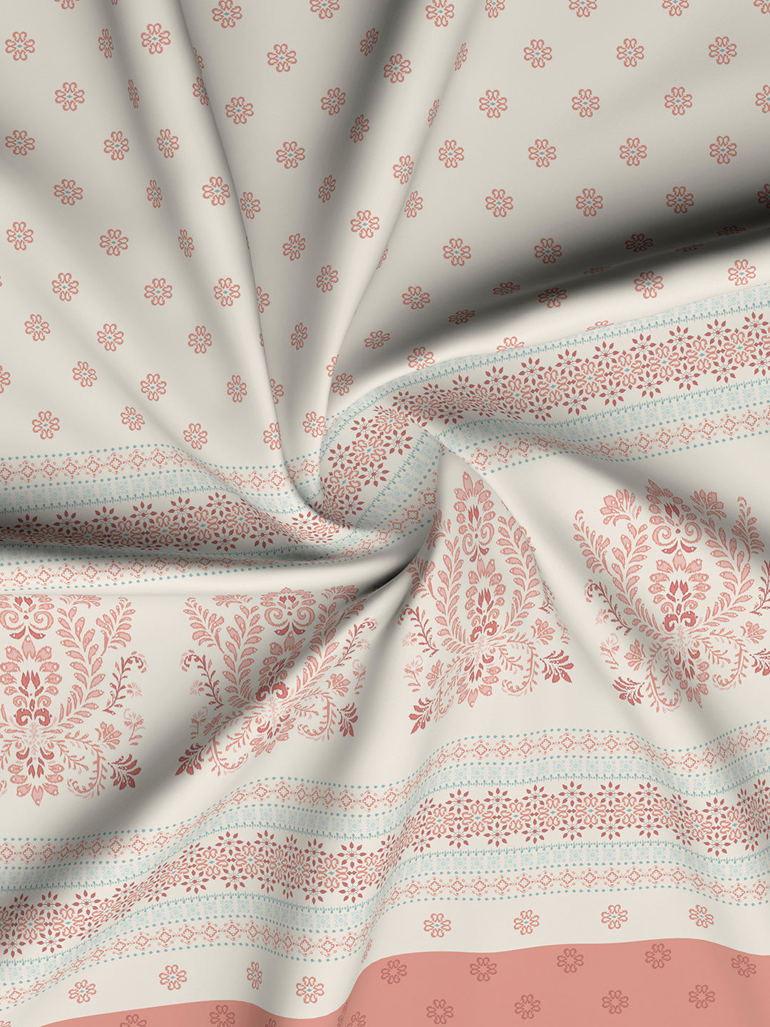 Valatia Gypsy 100% Cotton 200 TC Ethnic Print Fitted King Bedsheet with 2 Pillow Covers - White & Red