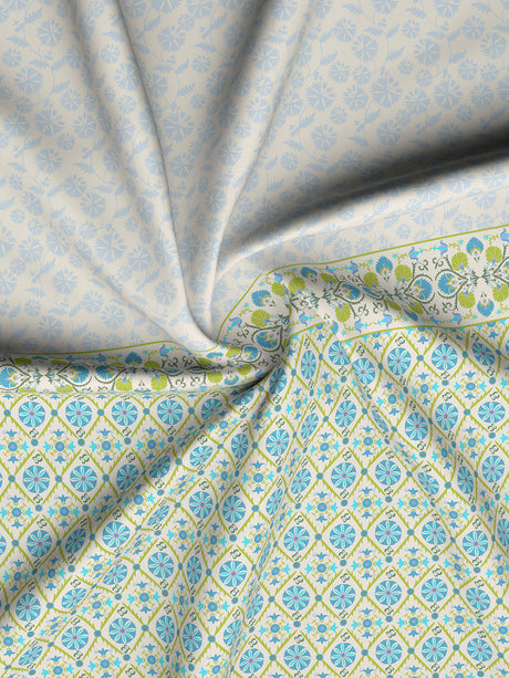 Valatia Gypsy 100% Cotton 200 TC Ethnic Print Fitted King Bedsheet with 2 Pillow Covers - Blue