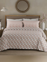 Valatia 100% Cotton 200 TC Grey Floral King Bedsheet with 2 Pillow Covers