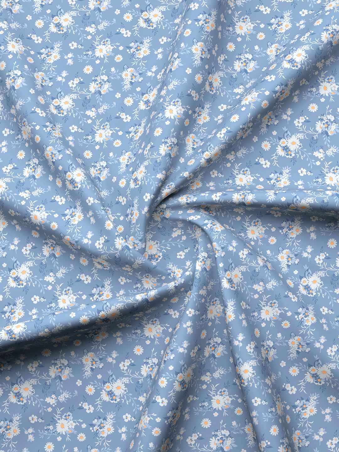 Valatia 100% Cotton 200 TC Blue Floral King Bedsheet with 2 Pillow Covers