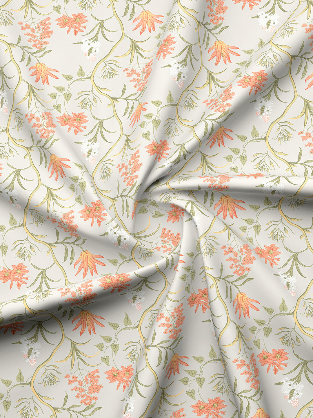 Valatia 100% Cotton 200 TC Orange & Green Floral King Bedsheet with 2 Pillow Covers