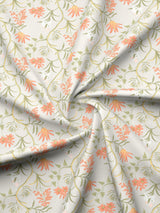 Valatia 100% Cotton 200 TC Orange & Green Floral King Bedsheet with 2 Pillow Covers