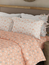 Valatia 100% Cotton 200 TC Peach Floral King Bedsheet with 2 Pillow Covers
