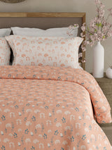 Valatia 100% Cotton 200 TC Peach Floral King Bedsheet with 2 Pillow Covers