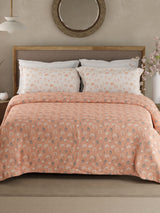 Valatia 100% Cotton 200 TC Peach Floral King Bedsheet with 2 Pillow Covers