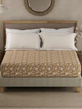 Valatia 100% Cotton 200 TC Brown Floral King Fitted Bedsheet with 2 Pillow Covers