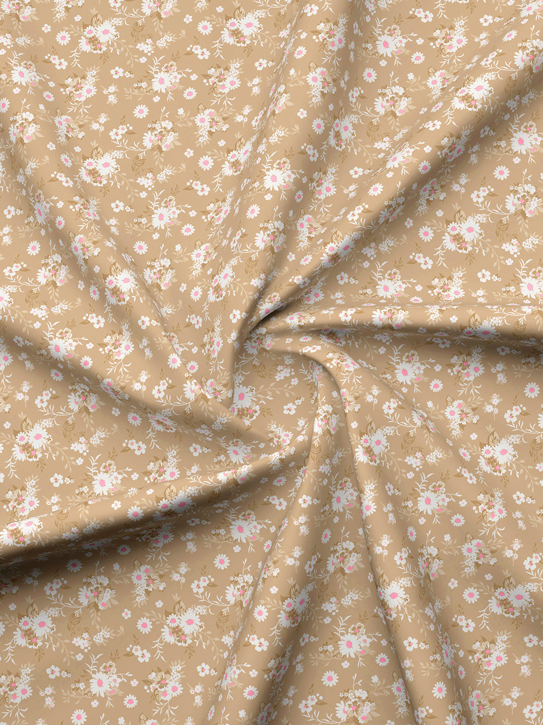 Valatia 100% Cotton 200 TC Brown Floral King Fitted Bedsheet with 2 Pillow Covers
