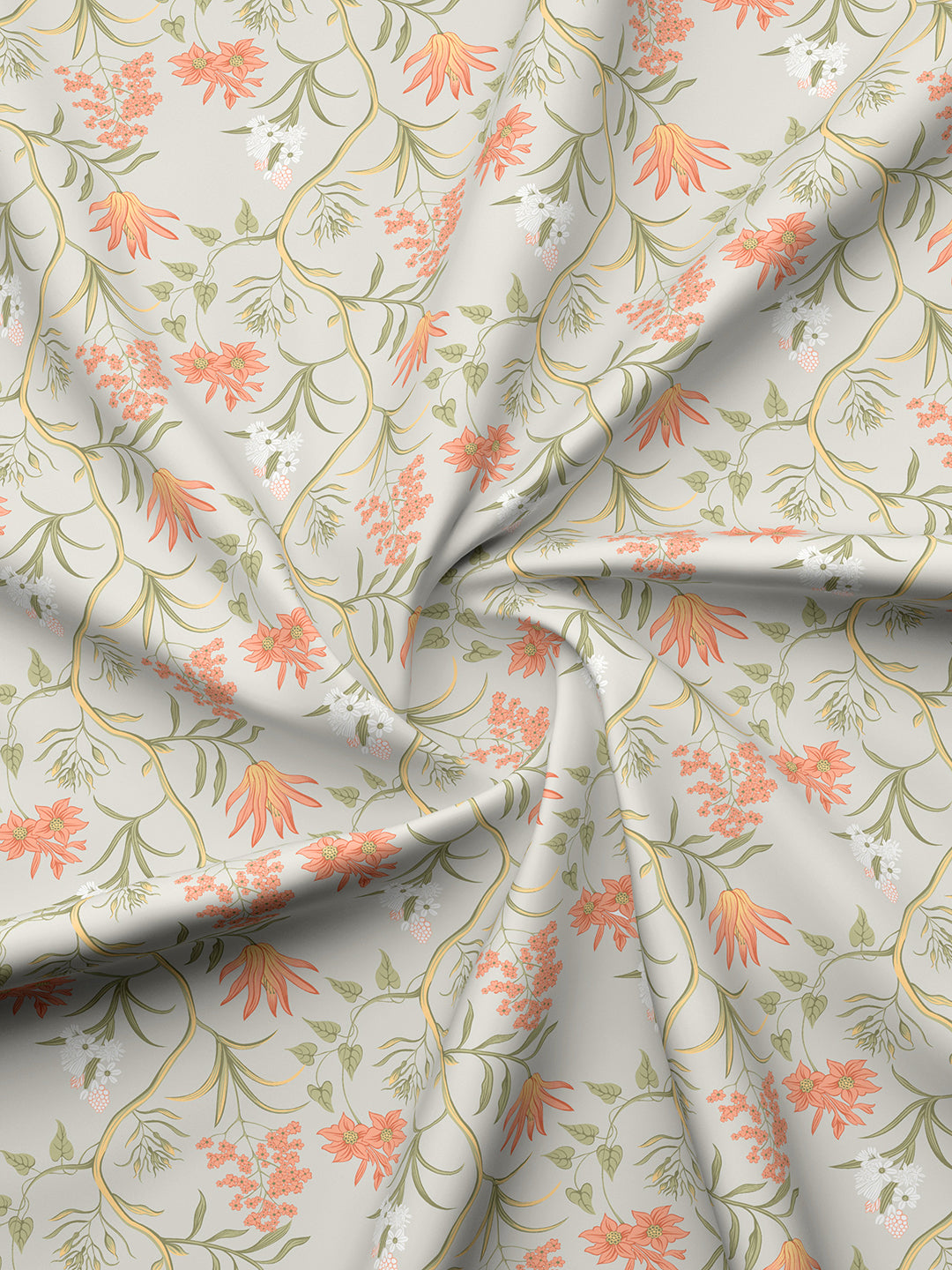 Valatia 100% Cotton 200 TC Orange & Green Floral King Fitted Bedsheet with 2 Pillow Covers