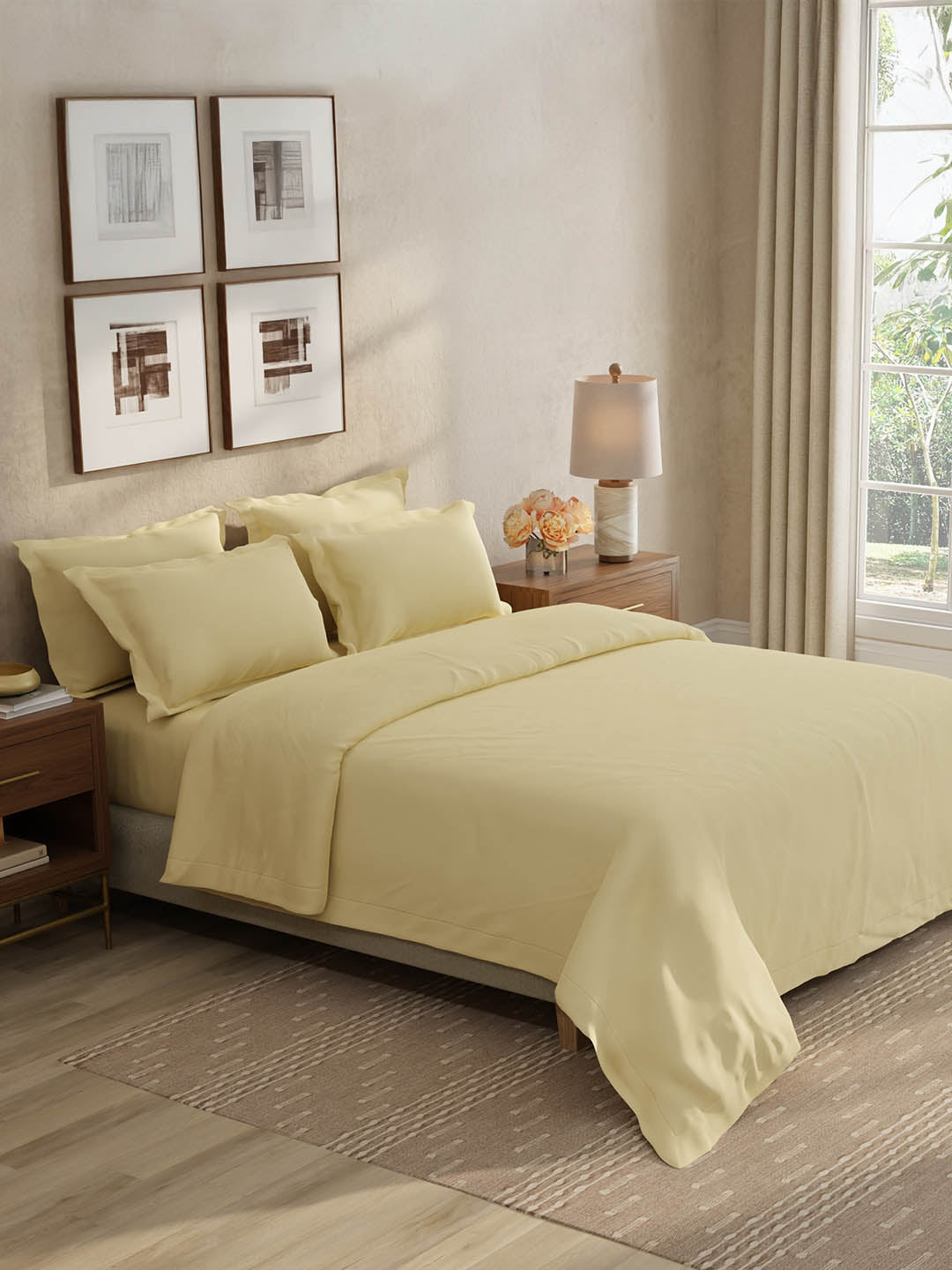 100% Cotton 300 TC, King Size Dyed Bedsheet with 1 Duvet Cover and 4 Pillow Covers, Emblem Collection - Mojave Desert