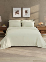 100% Cotton 300 TC, King Size Dyed Bedsheet with 1 Duvet Cover and 4 Pillow Covers, Emblem Collection - Antique White