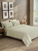 100% Cotton 300 TC, King Size Dyed Bedsheet with 1 Duvet Cover and 4 Pillow Covers, Emblem Collection - Antique White