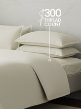 100% Cotton, 300 TC | King Size Bedding Set | 1 Bedsheet with 1 Duvet Cover & 4 Pillow Covers | Emblem Collection - White
