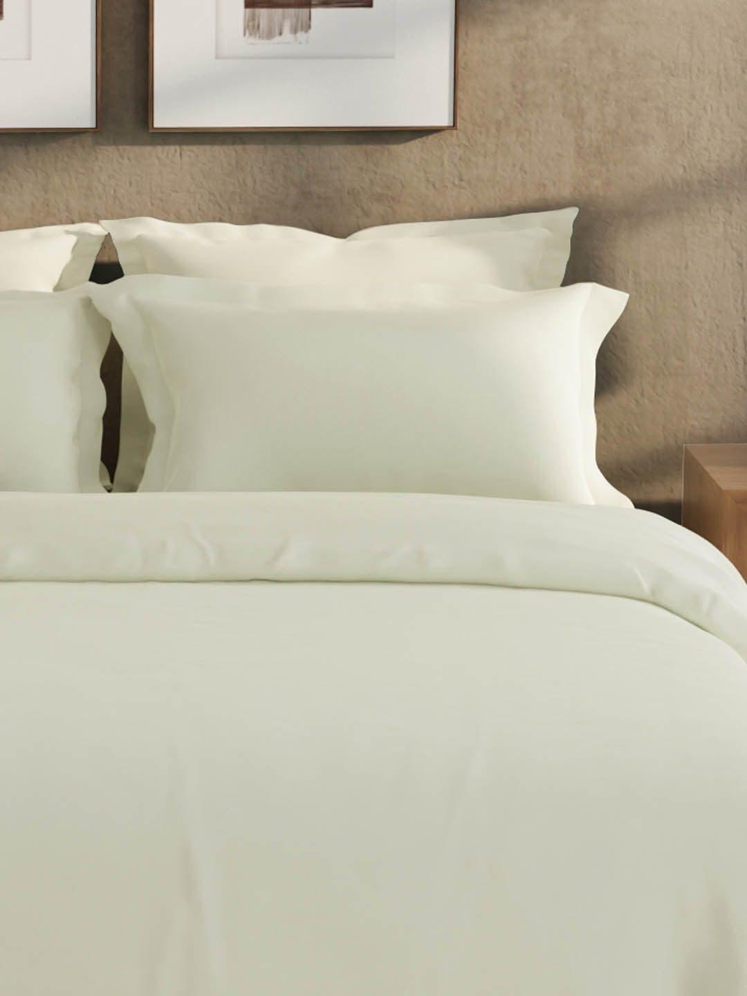 100% Cotton 300 TC, King Size Dyed Bedsheet with 1 Duvet Cover and 4 Pillow Covers, Emblem Collection - Antique White