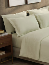 100% Cotton 300 TC, King Size Dyed Bedsheet with 1 Duvet Cover and 4 Pillow Covers, Emblem Collection - Antique White