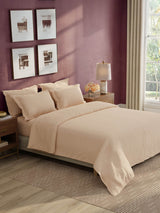 100% Cotton 300 TC, King Size Dyed Bedsheet with 1 Duvet Cover and 4 Pillow Covers, Emblem Collection - Pearl Blush