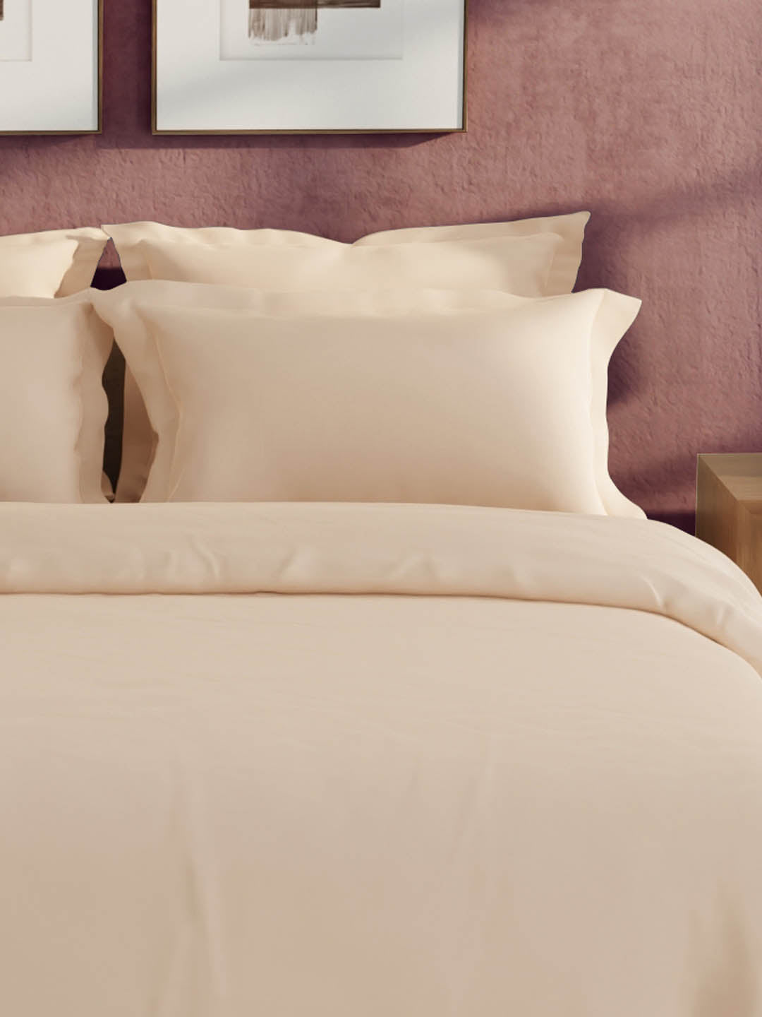 100% Cotton 300 TC, King Size Dyed Bedsheet with 1 Duvet Cover and 4 Pillow Covers, Emblem Collection - Pearl Blush