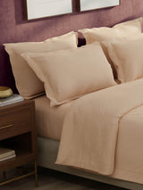 100% Cotton 300 TC, King Size Dyed Bedsheet with 1 Duvet Cover and 4 Pillow Covers, Emblem Collection - Pearl Blush
