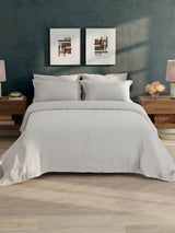 100% Cotton 300 TC, King Size Dyed Bedsheet with 1 Duvet Cover and 4 Pillow Covers, Emblem Collection - Oyester Mushroom