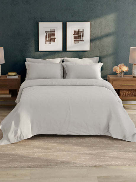 100% Cotton 300 TC, King Size Dyed Bedsheet with 1 Duvet Cover and 4 Pillow Covers, Emblem Collection - Oyester Mushroom