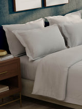 100% Cotton 300 TC, King Size Dyed Bedsheet with 1 Duvet Cover and 4 Pillow Covers, Emblem Collection - Oyester Mushroom