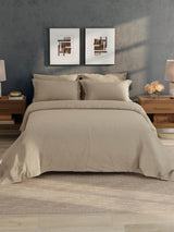 100% Cotton 300 TC, King Size Dyed Bedsheet with 1 Duvet Cover and 4 Pillow Covers, Emblem Collection - Light Taupe