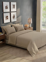 100% Cotton 300 TC, King Size Dyed Bedsheet with 1 Duvet Cover and 4 Pillow Covers, Emblem Collection - Light Taupe