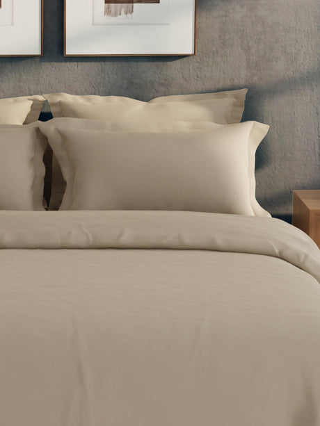 100% Cotton 300 TC, King Size Dyed Bedsheet with 1 Duvet Cover and 4 Pillow Covers, Emblem Collection - Light Taupe