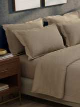 100% Cotton 300 TC, King Size Dyed Bedsheet with 1 Duvet Cover and 4 Pillow Covers, Emblem Collection - Light Taupe