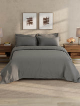 100% Cotton 300 TC, King Size Dyed Bedsheet with 1 Duvet Cover and 4 Pillow Covers, Emblem Collection - Pewter