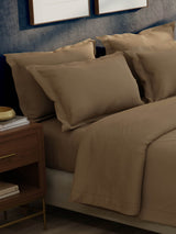 100% Cotton 300 TC, King Size Dyed Bedsheet with 1 Duvet Cover and 4 Pillow Covers, Emblem Collection - Caribou