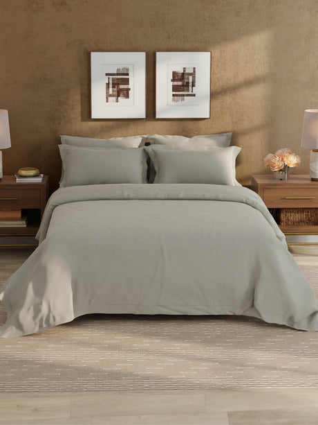 100% Cotton 300 TC, King Size Dyed Bedsheet with 1 Duvet Cover and 4 Pillow Covers, Emblem Collection - Steeple Gray