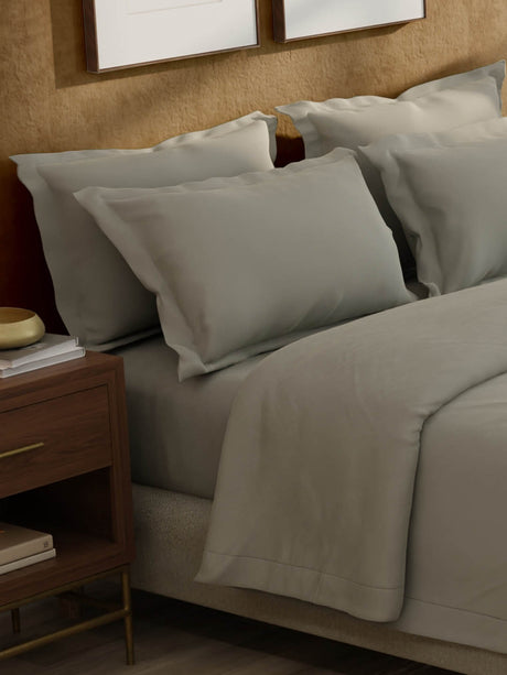 100% Cotton 300 TC, King Size Dyed Bedsheet with 1 Duvet Cover and 4 Pillow Covers, Emblem Collection - Steeple Gray