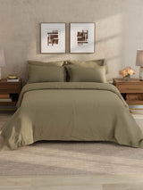 100% Cotton 300 TC, King Size Dyed Bedsheet with 1 Duvet Cover and 4 Pillow Covers, Emblem Collection - Dusky Green