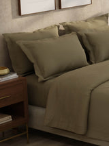 100% Cotton 300 TC, King Size Dyed Bedsheet with 1 Duvet Cover and 4 Pillow Covers, Emblem Collection - Dusky Green