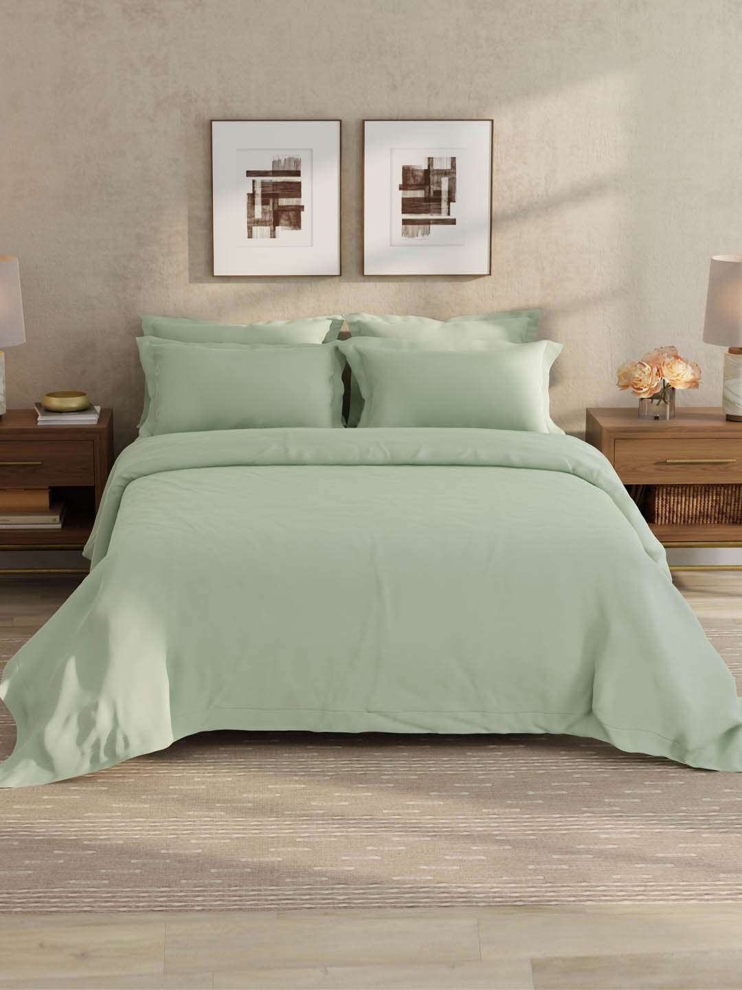 100% Cotton 300 TC, King Size Dyed Bedsheet with 1 Duvet Cover and 4 Pillow Covers, Emblem Collection - Mercury