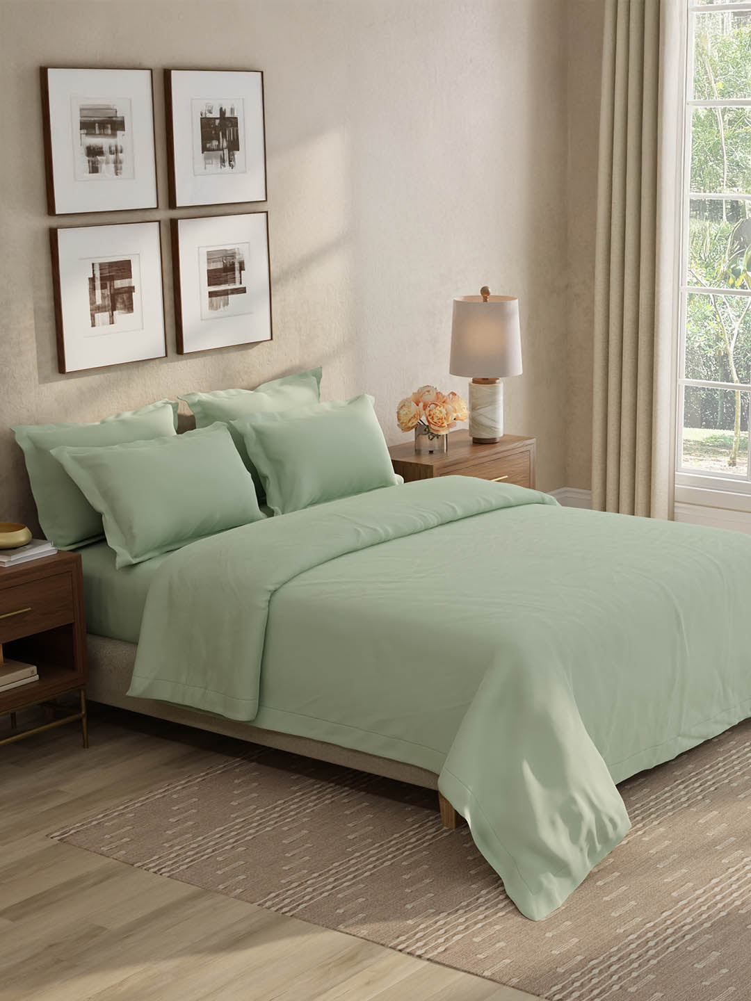 100% Cotton 300 TC, King Size Dyed Bedsheet with 1 Duvet Cover and 4 Pillow Covers, Emblem Collection - Mercury